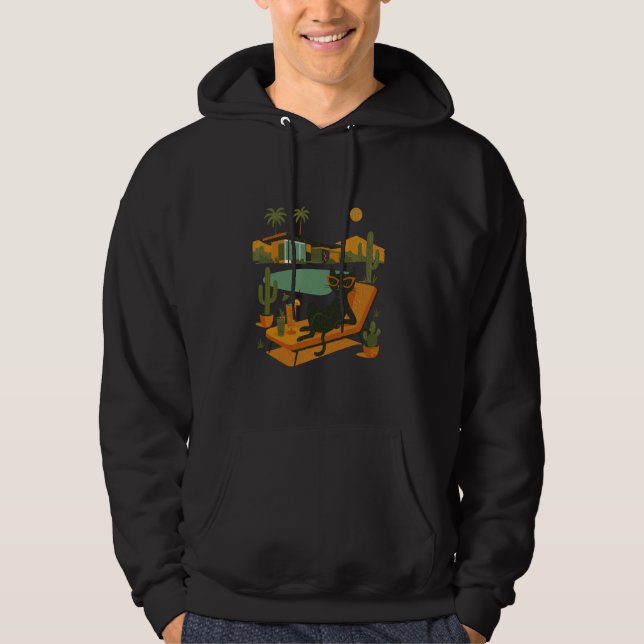 Coola Cat Mid Century Handflatan Vår Vibes Retro M Hoodie (Framsida)