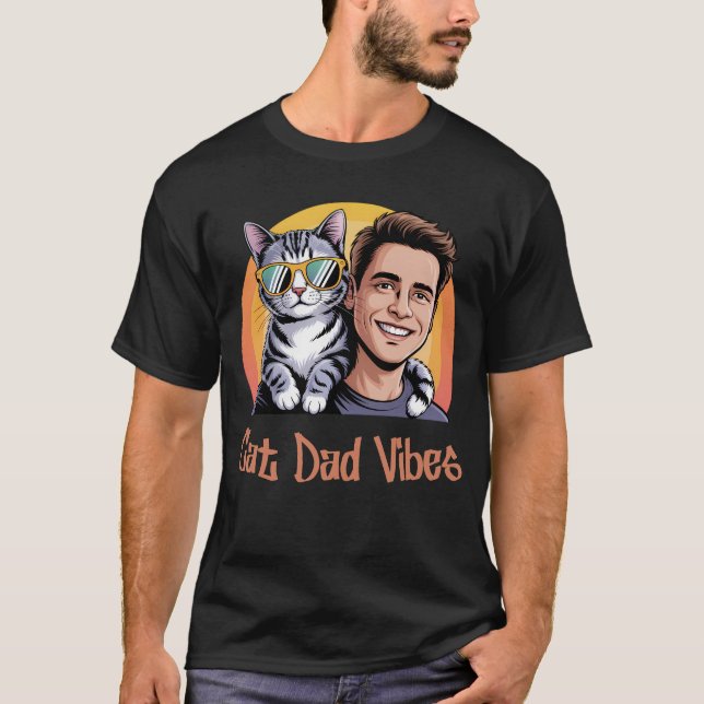Coola Cat Pappa Vibes Retro Stil Funny Kitte T Shirt (Framsida)