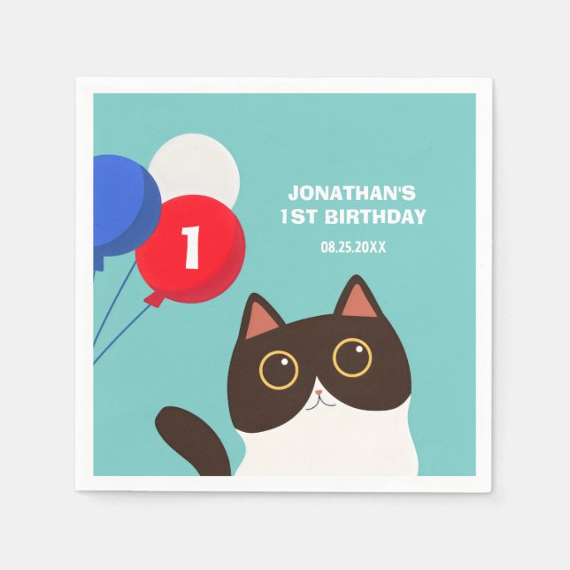 Coola Cat Party Balloon Barns födelsedag Pappersservett (Framsidan)