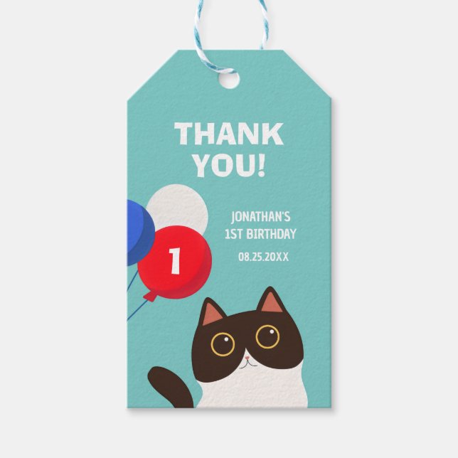 Coola Cat Party Balloon Barns födelsedag Tack Presentetikett (Framsidan)