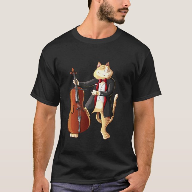 Coola Cat Play Cello Kitten Instrument Player T Shirt (Framsida)