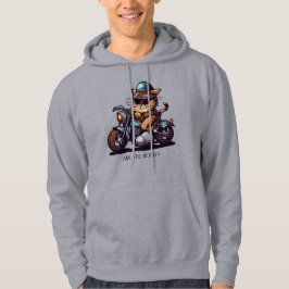 Coola Cat Riding Motorcycle Är du redo? Hoodie
