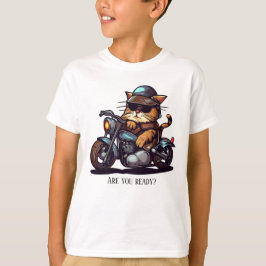 Coola Cat Riding Motorcycle Är du redo? T Shirt