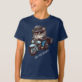 Coola Cat Riding Motorcycle Är du redo? T Shirt