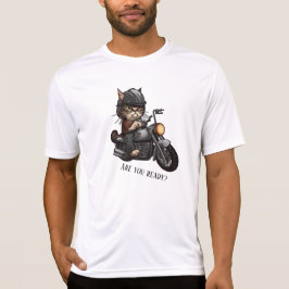 Coola Cat Riding Motorcycle Är du redo? T Shirt