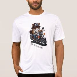 Coola Cat Riding Motorcycle Är du redo? T Shirt