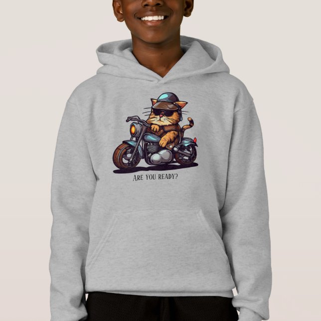 Coola Cat Riding Motorcycle Är du redo? T Shirt (Framsida)