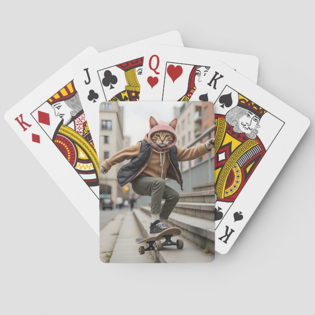 Coola Cat Skateboard Radical Kattdjur Skater Gift Casinokort (Baksidan)