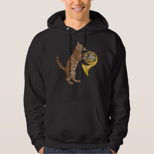 Coola Cat Spelande Fransk Horn Musician Orchestra Hoodie