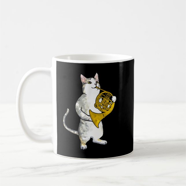Coola Cat Spelande Fransk Horn Musician Orchestra  Kaffemugg (Vänster)