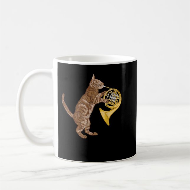Coola Cat Spelande Fransk Horn Musician Orchestra  Kaffemugg (Vänster)