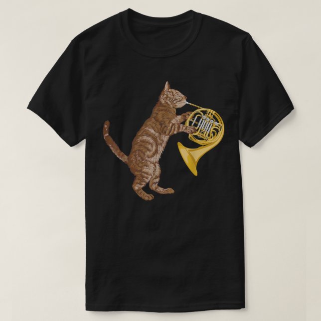 Coola Cat Spelande Fransk Horn Musician Orchestra  T Shirt (Design framsida)