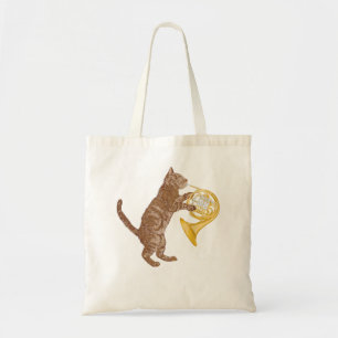 Coola Cat Spelande Fransk Horn Musician Orchestra Tygkasse