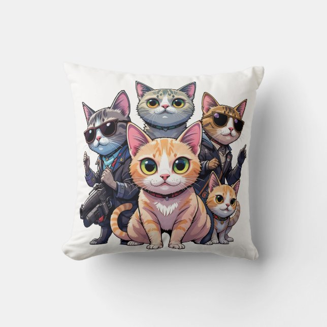 "Coola Cat Squad Retro Gang of Kittens Kudde (Framsida)