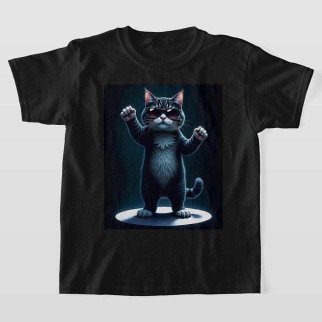 Coola Cat Sten Dancer Tee | Funny Animal Music Gif (Laydown)