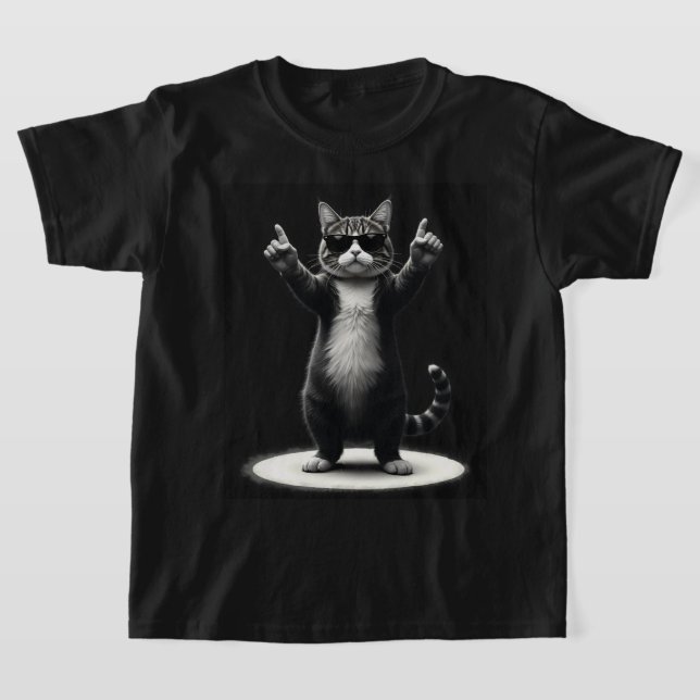 Coola Cat Sten Dancer Tee | Funny Animal Music Gif (Laydown)