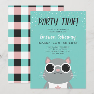 Coola Cat Turcos Barns födelsedag Party Inbjudningar