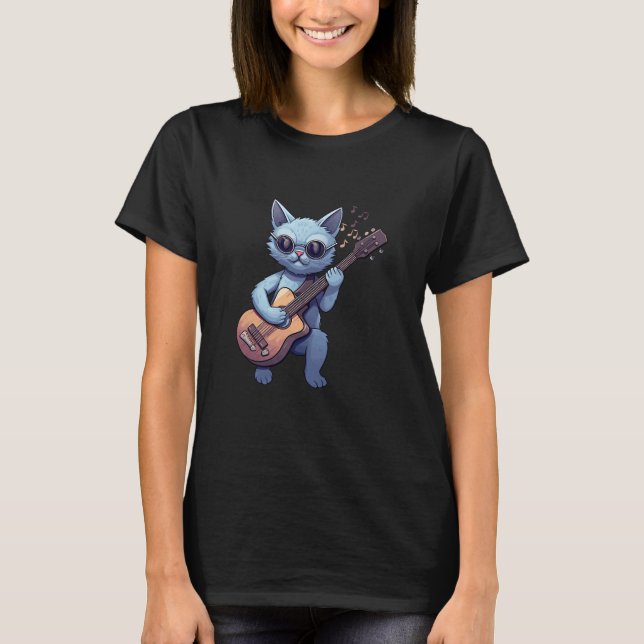 Coola Cat-uppspelningsgitar T Shirt (Framsida)