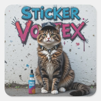Coola Cat Urban Street Art Sticker - Sticker Vorte Fyrkantigt Klistermärke