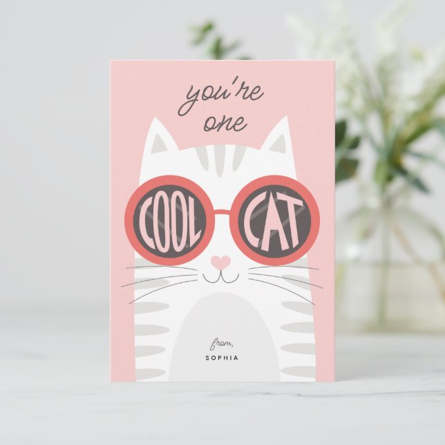 Coola Cat Valentine's day Card Inbjudningar (Stående Fram)
