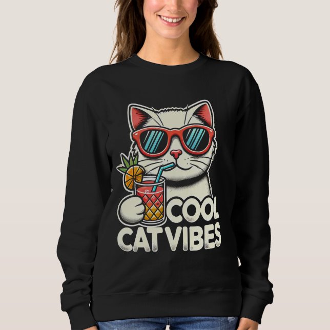 Coola Cat Vibes, en chic tropisk katt T Shirt (Framsida)