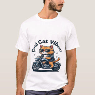Coola Cat Vibes Motorcycle T-Shirt-Funny Biker Cat T Shirt