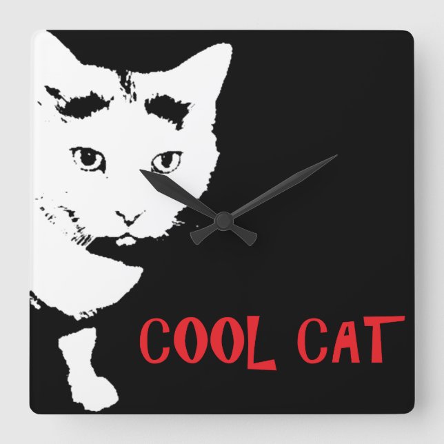 COOLA CAT WALL CLOCK FYRKANTIG KLOCKA (Framsida)