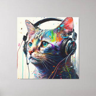Coola Cat with Headphone - Music Älskare's Art Pri Canvastryck