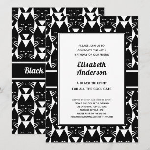Coola Cats Black Tie Födelsedagsfest Funny Inbjuda Inbjudningar