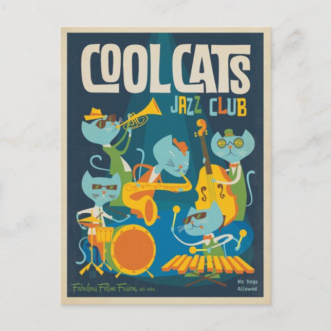 Coola Cats Jazz Vykort (Framsida)