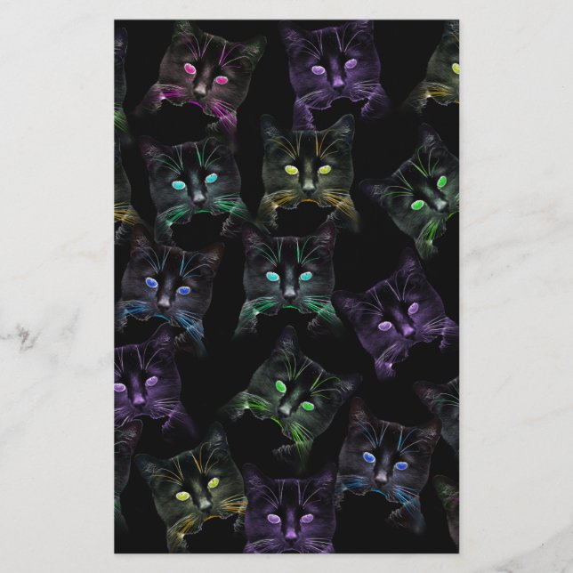 Coola Cats på Black! Katter med flera färgader Brevpapper (Framsida)