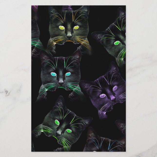 Coola Cats på Black! Katter med flera färgader Brevpapper (Framsida)
