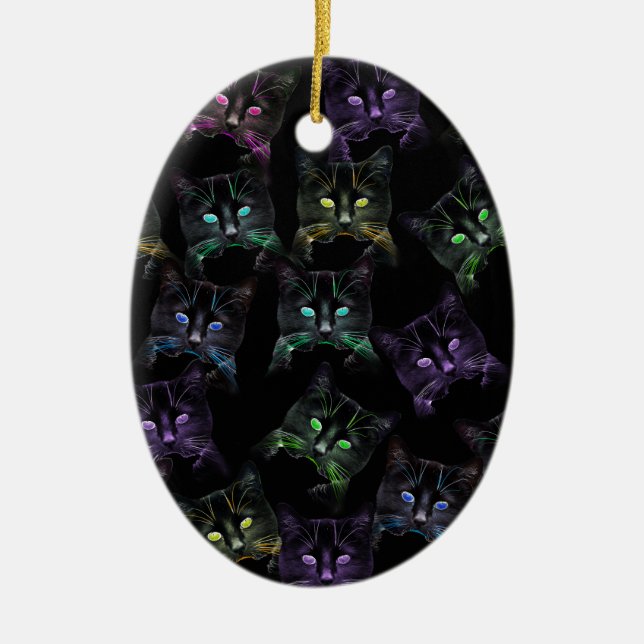 Coola Cats på Black! Katter med flera färgader Julgransprydnad Keramik (Framsidan)