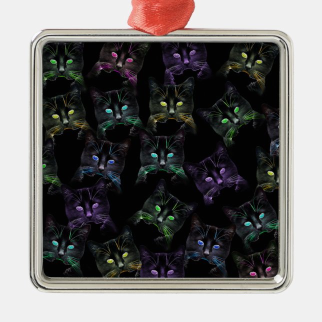 Coola Cats på Black! Katter med flera färgader Julgransprydnad Metall (Framsidan)