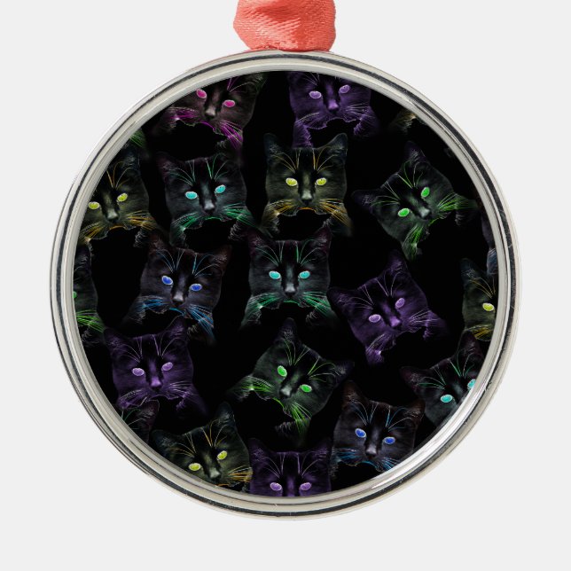 Coola Cats på Black! Katter med flera färgader Julgransprydnad Metall (Framsidan)