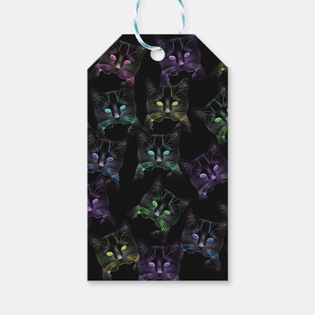 Coola Cats på Black! Katter med flera färgader Presentetikett (Framsidan)