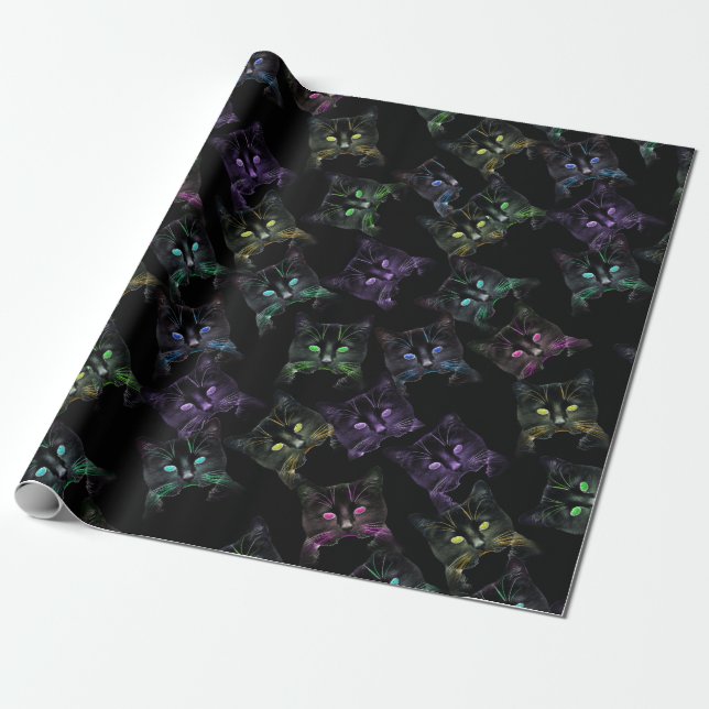 Coola Cats på Black! Katter med flera färgader Presentpapper (Utrullad)