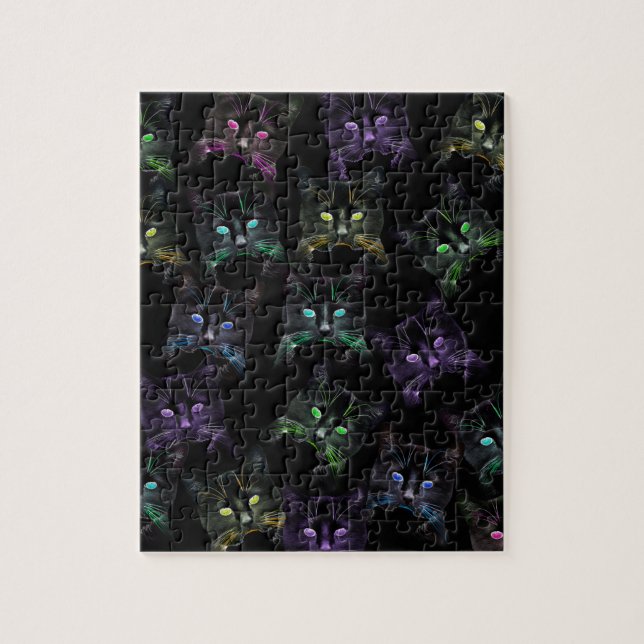 Coola Cats på Black! Katter med flera färgader Pussel (Vertikal)