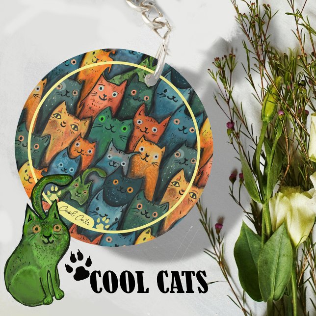 Coola Cats-Tecknad färgstark (Cool Cats Cartoon Colorful Keychain)