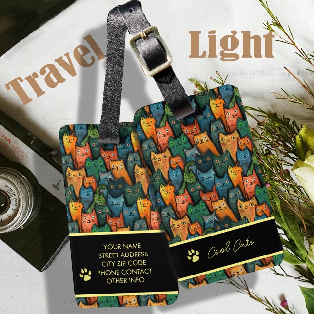 Coola Cats-Tecknad färgstark Bagagebricka (Cool Cats Cartoon Colorful Luggage Tag)