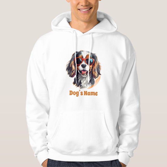 Coola Cavalier Kung Charles Spain med Sunglasse Hoodie (Framsida)