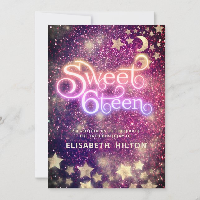 Coola Celestial måne och stjärnornas typografi söt Inbjudningar (Framsida)