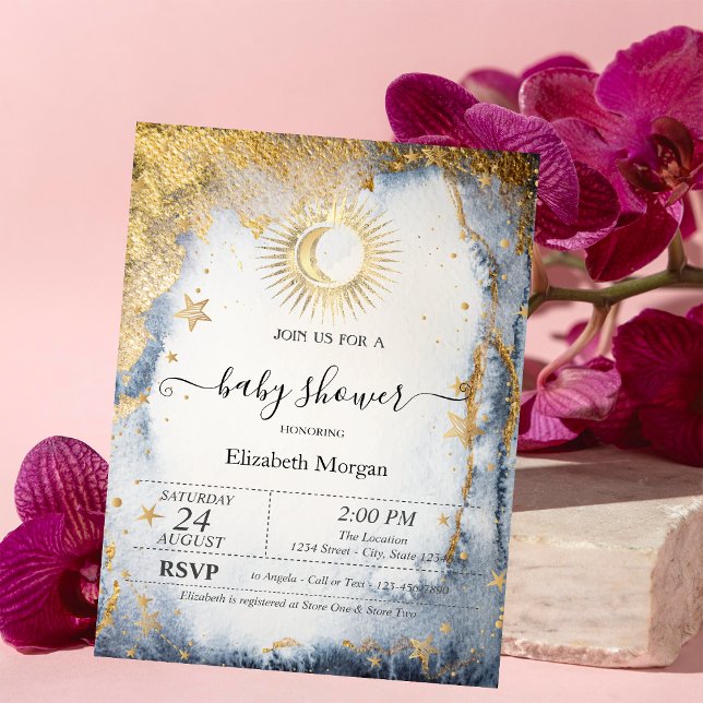 Coola Celestial Sol,Måne,Stars Watercolor Inbjudningar (Skapare uppladdad)