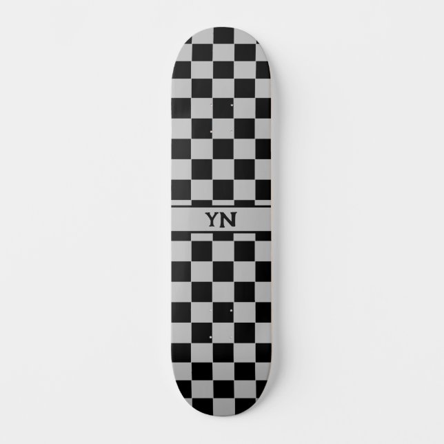 Coola Checkated Black and Grått Namn Initialer Mini Skateboard Bräda 18,5 Cm (Framsida)