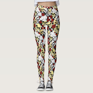 Coola Chef Skull Röd ros Black White Checkerboard Leggings