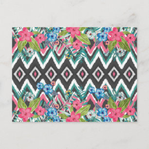 Coola Chevron Ikat-stammen Aztec-tropisk blommigt Vykort