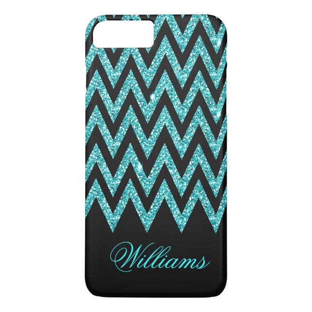 Coola chevron zigzag peacock blue faux glitter Case-Mate iPhone skal (Baksida)