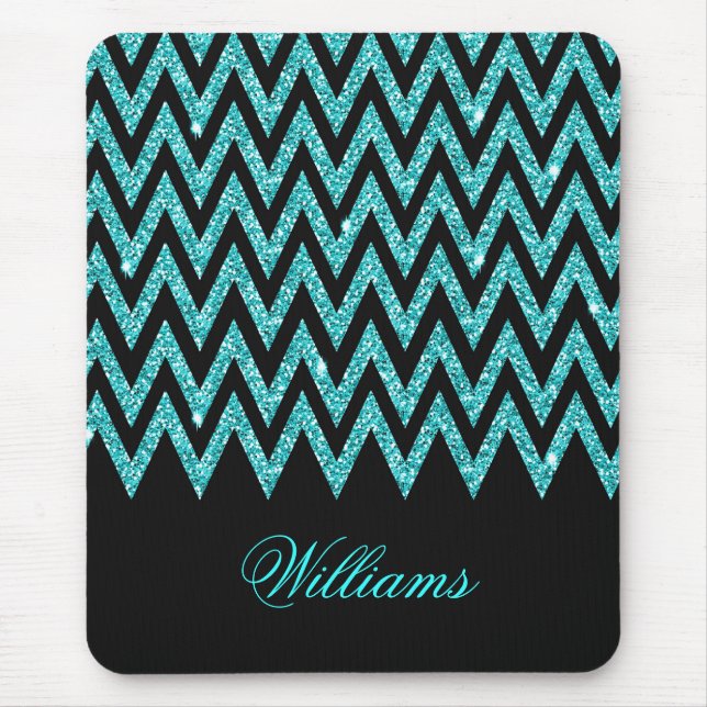 Coola chevron zigzag peacock blue faux glitter musmatta (Framsidan)