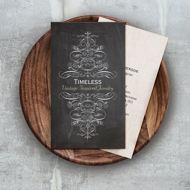 Coola Chic Vintage Rustic Black Chalkboard Visitkort (Skapare uppladdad)