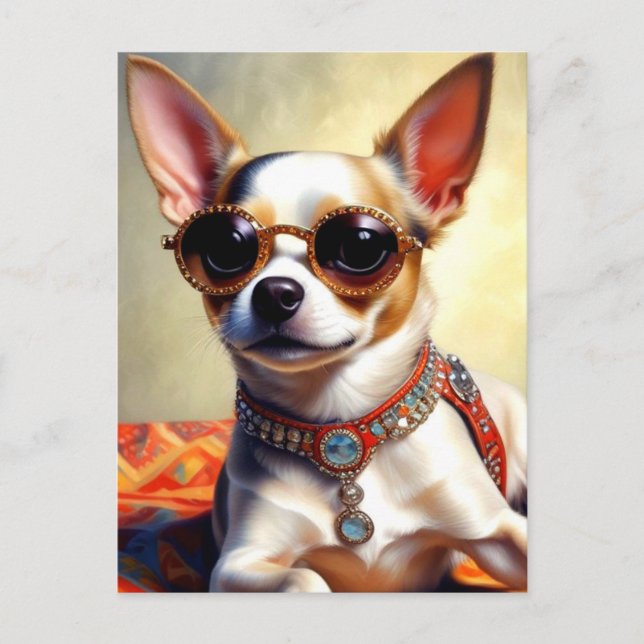 Coola Chihuahua Hund Wearing Sunglass Vykort (Framsida)